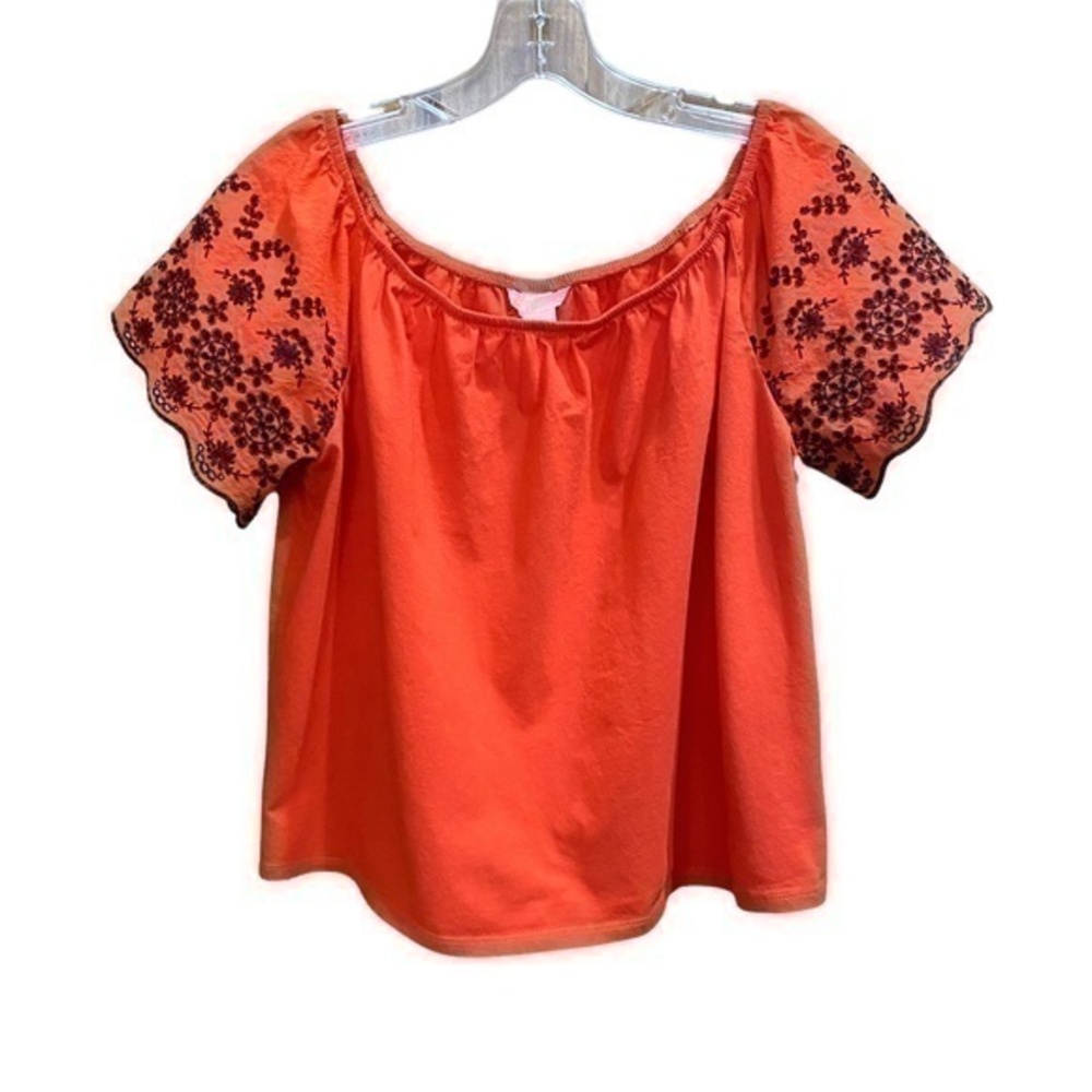 H&M Orange/Black Embroidered Top/Blouse